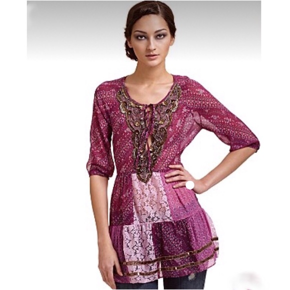 Free People Tops - Free People Purple Gold Gossamer Wings Tunic
